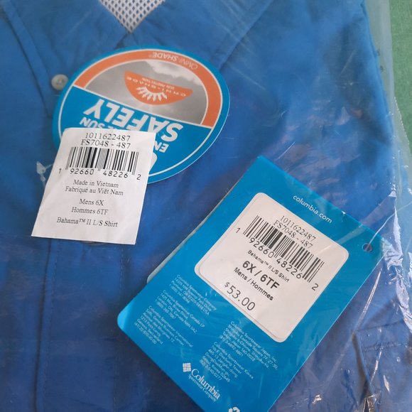 Columbia Big Men's PFG Bahama II UPF 30 Long Sleeve Fishing Shirt 6X - Picture 5 of 5